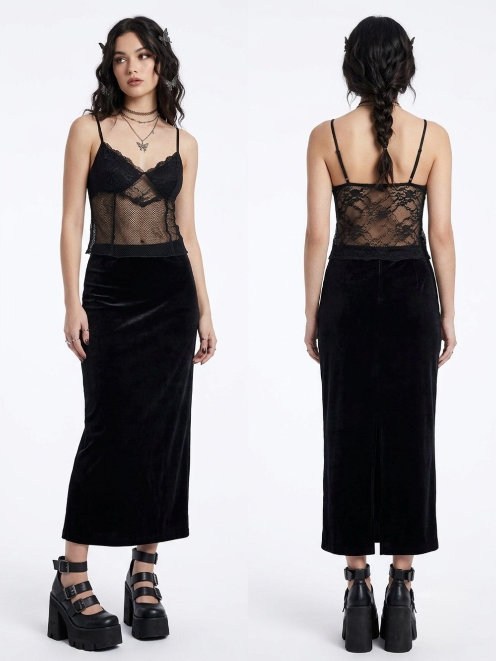 Vintage Black Velour Maxi Skirt (L) | Whimsigoth Fairycore